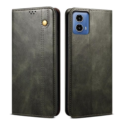 Funda de Cuero Crazy Horse con Cera de Aceite para Motorola Moto G35 (Verde)