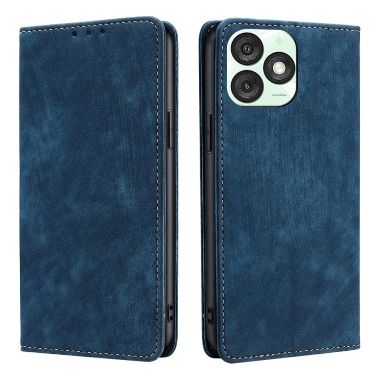 Funda de Cuero Magnética con Cepillo Antirrobo RFID para Teléfono Itel A50 4G (Azul)