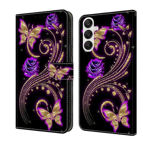 Funda Protectora de Cuero Samsung Galaxy A35 Crystal 3D a Prueba de Golpes (Mariposa de Flor Púrpura)