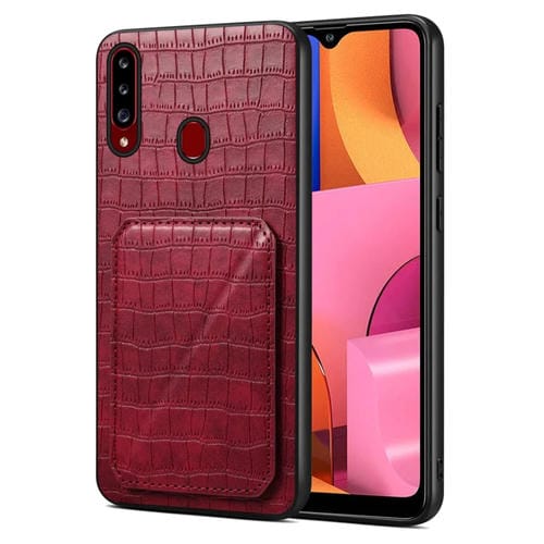 Funda Trasera Samsung Galaxy A20S Denior Piel de Cocodrilo Imitación con Soporte (Rojo Rosa)