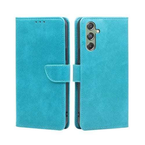 Funda para Teléfono Samsung Galaxy M34 5G F34 5G Cuero con Tapa Hebilla Textura Becerro (Azul Claro)