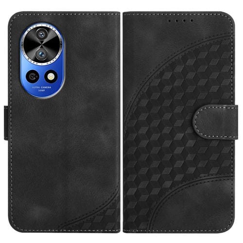 Funda de Cuero con Relieve Cabeza de Elefante para Huawei Nova 12 Pro / Nova 12 Ultra con Cordón (Negro)