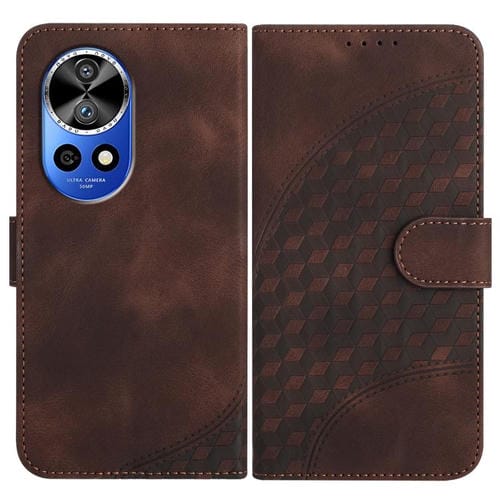 Funda de Cuero con Relieve Cabeza de Elefante para Huawei Nova 12 Pro y Nova 12 Ultra con Cordón (Café)