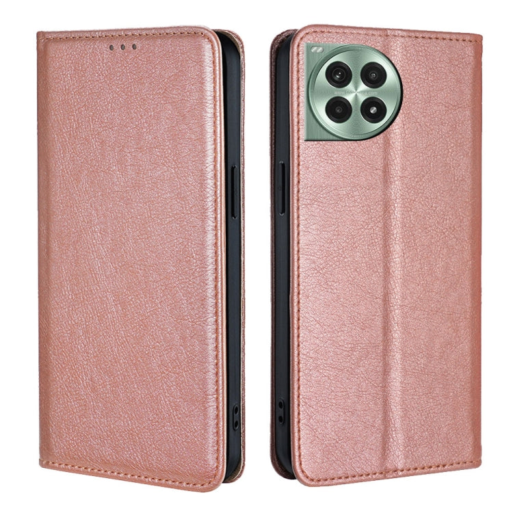 Funda de Cuero Magnética OnePlus Ace 3 Pro 5G Color Sólido con Acabado Brillante (Oro Rosa)
