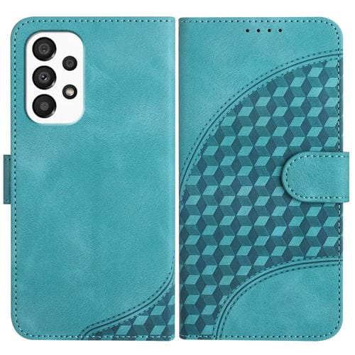 Funda de Cuero Samsung Galaxy A33 5G Yx0060 con Relieve y Cabeza de Elefante con Cordón (Azul Claro)