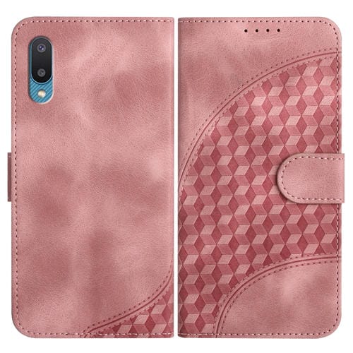 Funda de Cuero Samsung Galaxy A02 Versión UE Yx0060 con Relieve de Elefante y Cordón (Rosa)