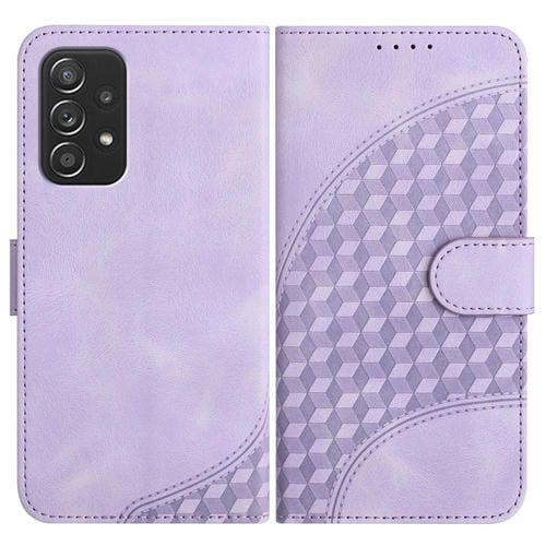 Funda de Cuero Samsung Galaxy A52 4G 5G Yx0060 con Relieve y Cabeza de Elefante con Cordón (Púrpura Claro)