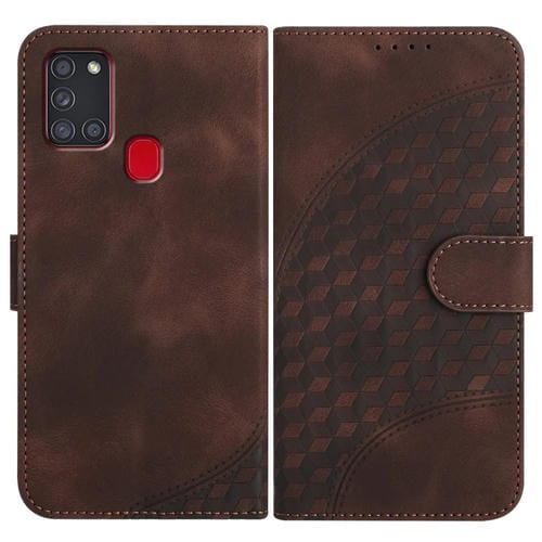 Funda para Teléfono Samsung Galaxy A21S Yx0060 Cuero Relieve Cabeza de Elefante con Cordón (Café)