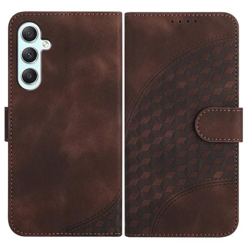 Funda de Cuero Samsung Galaxy A35 Yx0060 con Relieve y Cabeza de Elefante con Cordón (Café)