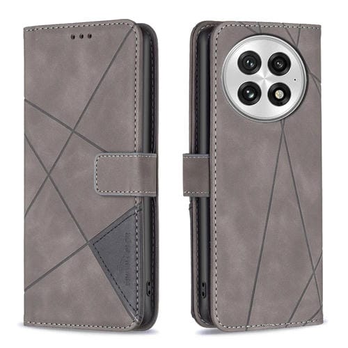 Funda de Cuero con Textura de Rombos y Hebilla Magnética para OnePlus 13 Bf05 (Gris)