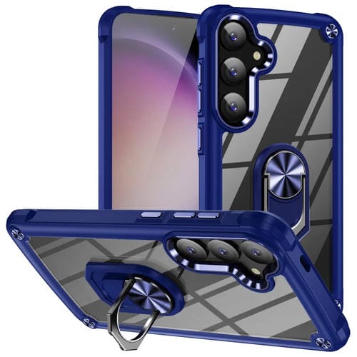 Funda para Teléfono Samsung Galaxy A15 TPU + PC con Protección de Lente y Soporte para Anillo (Azul)