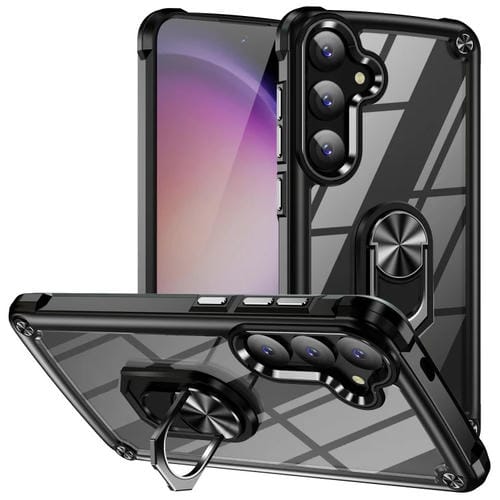 Funda para Teléfono Samsung Galaxy A34 5G TPU + PC con Protección de Lente y Soporte para Anillo (Negro)