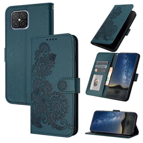 Funda de Cuero con Tapa Huawei Nova 8 Se Diseño Flor de Datura en Relieve (Verde Oscuro)