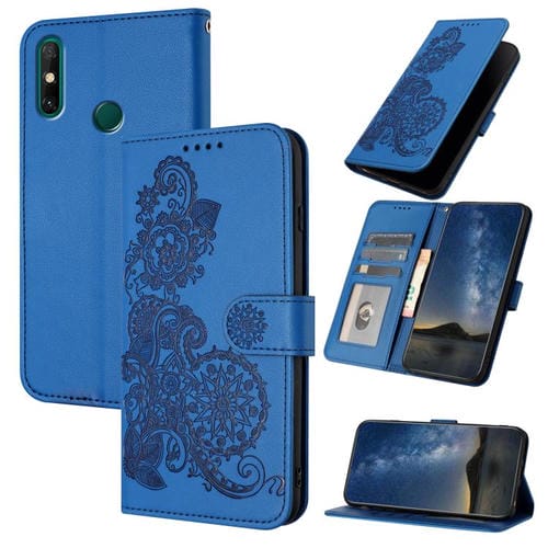 Funda de Cuero con Tapa y Diseño Flor de Datura en Relieve para Huawei Enjoy 20E (Azul)