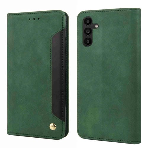 Funda para Teléfono Samsung Galaxy A55 Skin Feel Splicing Cuero (Verde)