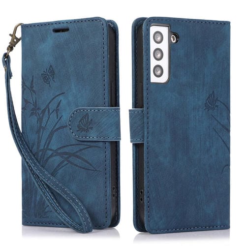 Funda para TelĂ©fono Samsung Galaxy S22+ 5G Cuero Relieve Mariposa OrquĂdea (Azul)