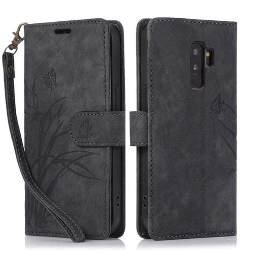 Funda para TelĂ©fono Samsung Galaxy S9 Cuero con Relieve Mariposa OrquĂdea (Negro)