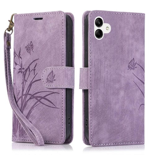 Funda para TelĂ©fono Samsung Galaxy A05 4G Cuero Relieve Mariposa OrquĂdea (PĂșrpura)