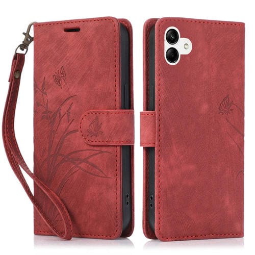 Funda para Teléfono Samsung Galaxy A05 4G Cuero Relieve Mariposa Orquídea (Rojo)