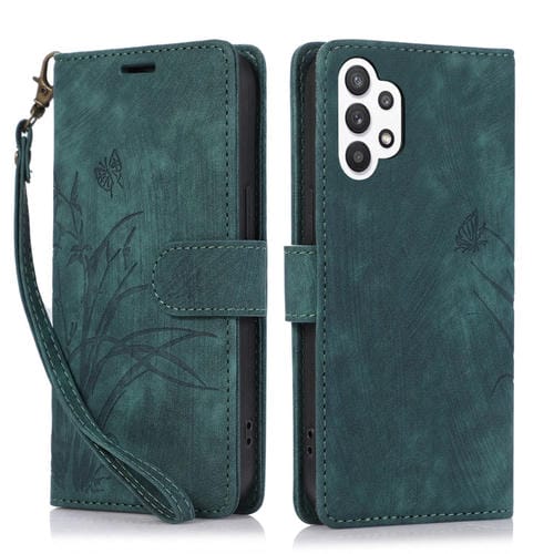 Funda para TelĂ©fono Samsung Galaxy A13 4G 5G Cuero Relieve Mariposa OrquĂdea (Verde)