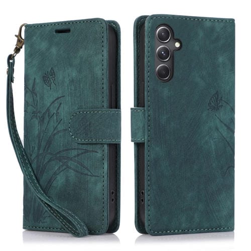 Funda para TelĂ©fono Samsung Galaxy A15 4G Cuero con Relieve Mariposa OrquĂdea (Verde)