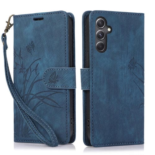 Funda para TelĂ©fono Samsung Galaxy A15 4G Cuero Relieve Mariposa OrquĂdea (Azul)