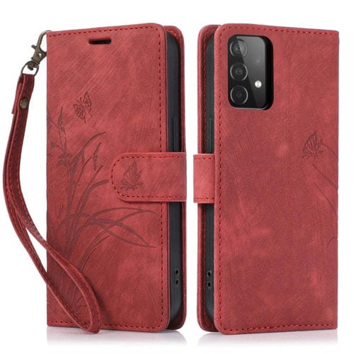 Funda para TelĂ©fono Samsung Galaxy A33 5G Cuero Relieve Mariposa OrquĂdea (Rojo)