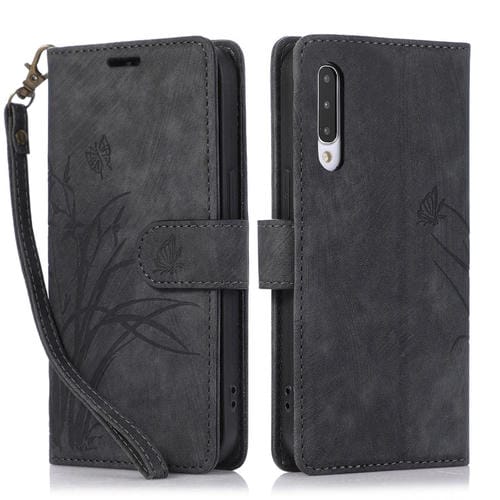 Funda para TelĂ©fono Samsung Galaxy A50 A50S Cuero Relieve Mariposa OrquĂdea (Negro)