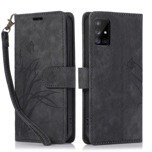 Funda para TelĂ©fono Samsung Galaxy A51 4G Cuero Relieve Mariposa OrquĂdea (Negro)