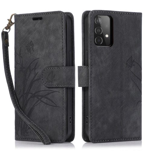 Funda para Teléfono Samsung Galaxy A53 Cuero Relieve Mariposa Orquídea (Negro)