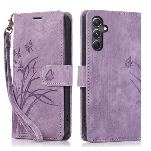 Funda para TelĂ©fono Samsung Galaxy A54 5G Cuero Relieve Mariposa OrquĂdea (PĂșrpura)