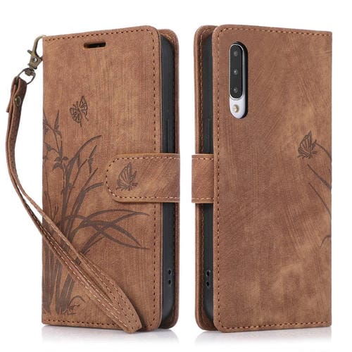 Funda para TelĂ©fono Samsung Galaxy A70 A70S Cuero Relieve Mariposa OrquĂdea (MarrĂłn)