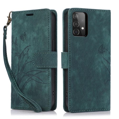 Funda para TelĂ©fono Samsung Galaxy A72 4G 5G Cuero Relieve Mariposa OrquĂdea (Verde)