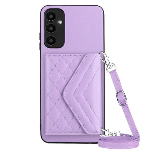 Funda para Teléfono Samsung Galaxy A05S 4G Rfid Bolsa Tarjetas Textura Rómbica Cordón Largo (Púrpura Claro)