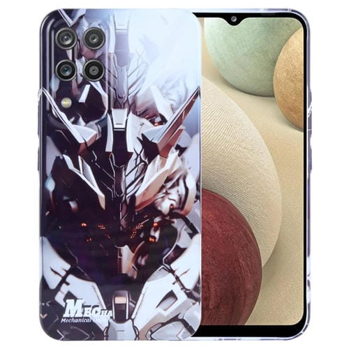 Estuche para teléfono Samsung Galaxy A12 con orificio preciso para PC patrón pintado (Robot Dorado)