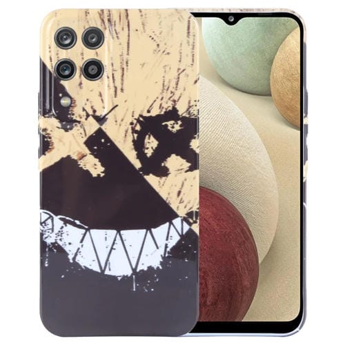 Funda para Teléfono Samsung Galaxy A12 Orificio Preciso PC Patrón Pintado (Sonrisa Amarilla y Negra)