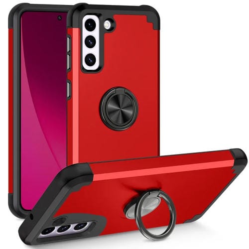 Funda Magnética para Samsung Galaxy S21 FE 5G L2 con Soporte de Anillo Giratorio (Rojo)