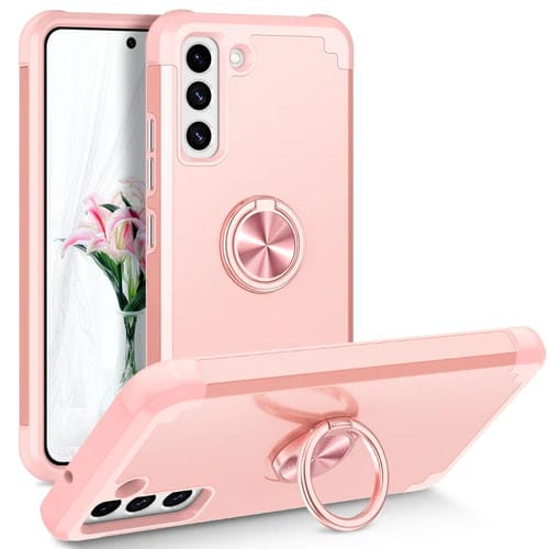 Funda para teléfono Samsung Galaxy S22 + 5G L2 magnética con soporte de anillo giratorio (Oro Rosa)