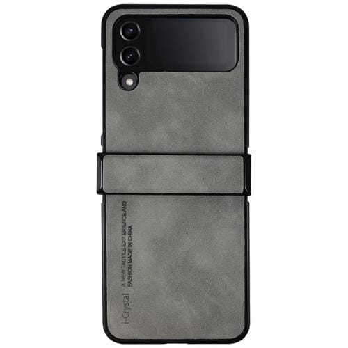 Estuche plegable para teléfono Samsung Galaxy Z Flip4 I.Crystal Lambskin de tres piezas (Gris Claro)