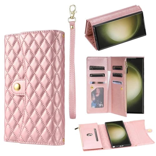 Estuche para Teléfono Samsung Galaxy S21 Ultra 5G con Billetera de Múltiples Tarjetas y Cremallera (Oro Rosa)