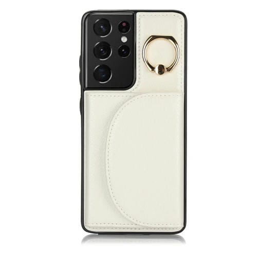Estuche para Teléfono Samsung Galaxy S21 Ultra 5G Ym007 con Soporte para Anillo y Tarjeta (Blanco)