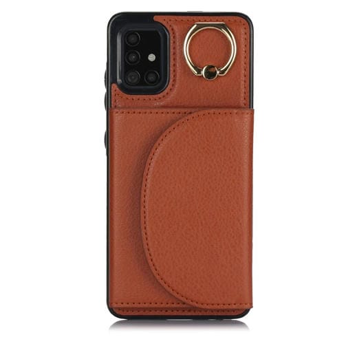 Funda para Teléfono Samsung Galaxy A51 4G Ym007 con Soporte para Anillo y Tarjeta (Marrón)