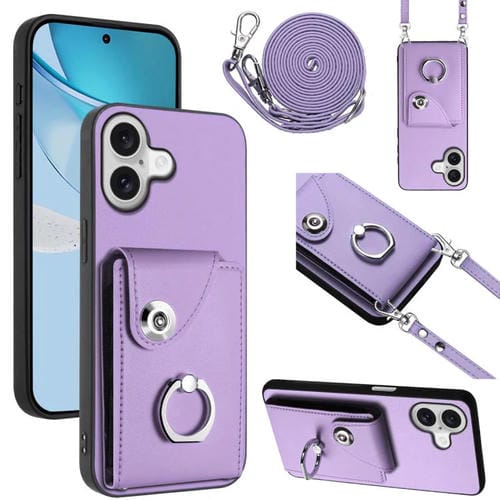 Funda para iPhone 17 con tarjetero, anilla y cordón largo (morado)