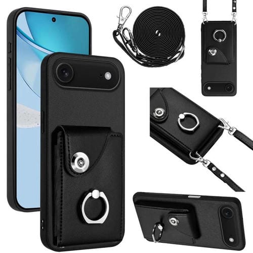 Funda para iPhone 17 con anillo y cordón largo (negro)