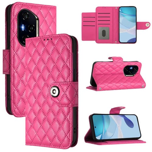 Funda de Cuero con Tapa y Cordón para Honor 300 Pro 5G / 300 Ultra con Textura Rómbica (Rosa)