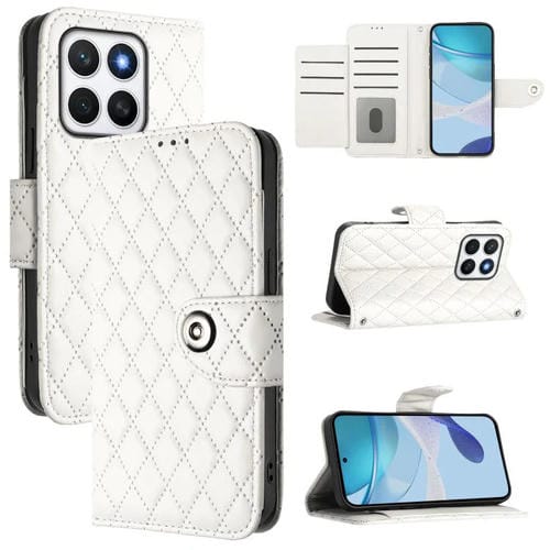 Funda de Cuero con Tapa y Textura Rombal para Honor X8C 4G con Cordón (Blanco)