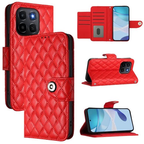 Funda de cuero con textura rómbica y cordón para Honor X6c 4G (roja)