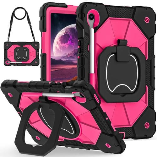 Funda híbrida de silicona con diseño de robot para Samsung Galaxy Tab S10 FE/S9 (negro, rosa y rojo)