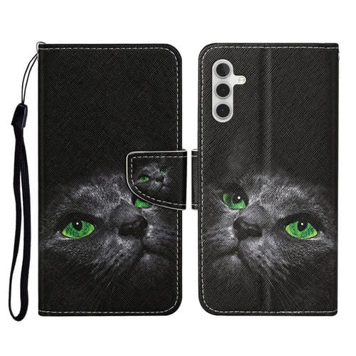 Funda de Teléfono Samsung Galaxy A55 Cuero con Tapa y Patrón Gato Negro