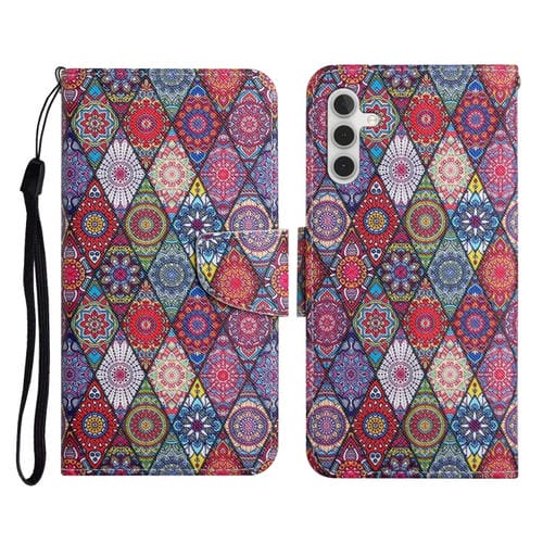 Funda de Cuero para Samsung Galaxy A55 con Tapa y Patrón de Caleidoscopio de Diamantes